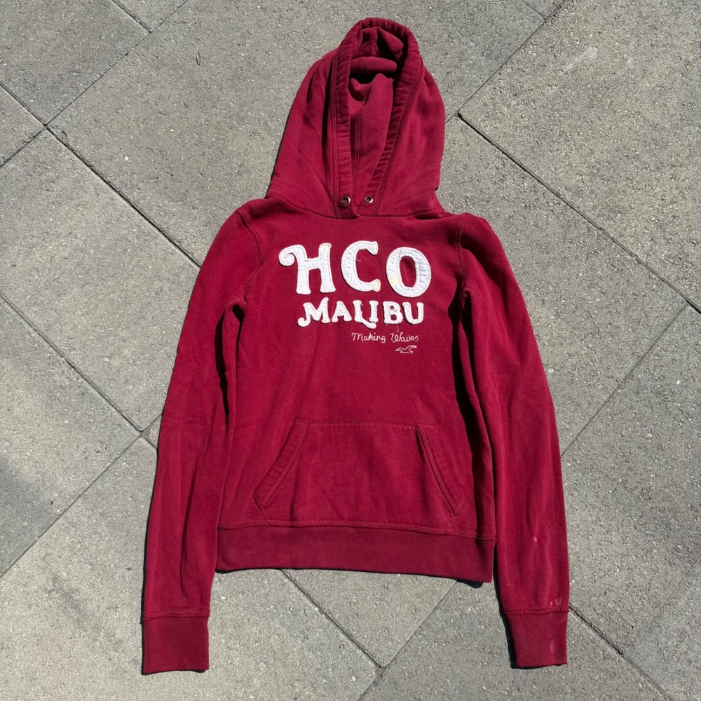 Hollister HCO Malibu Making Waves Pullover Hoodie Burgundy Red Small